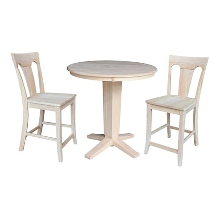 International Concepts 36 in. Round Top Counter Height Dining Table with 2 Stools, Unfinished K-36RT-23B-S6682-2